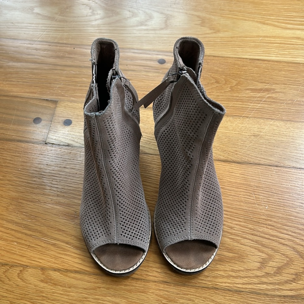 Tom’s Majorca Peep Toe Perforated Suede Booties